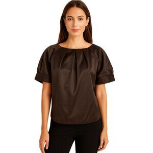 MICHAEL Michael Kors | Chocolate Brown Pleated Puff Sleeve Boxy Blouse | Small